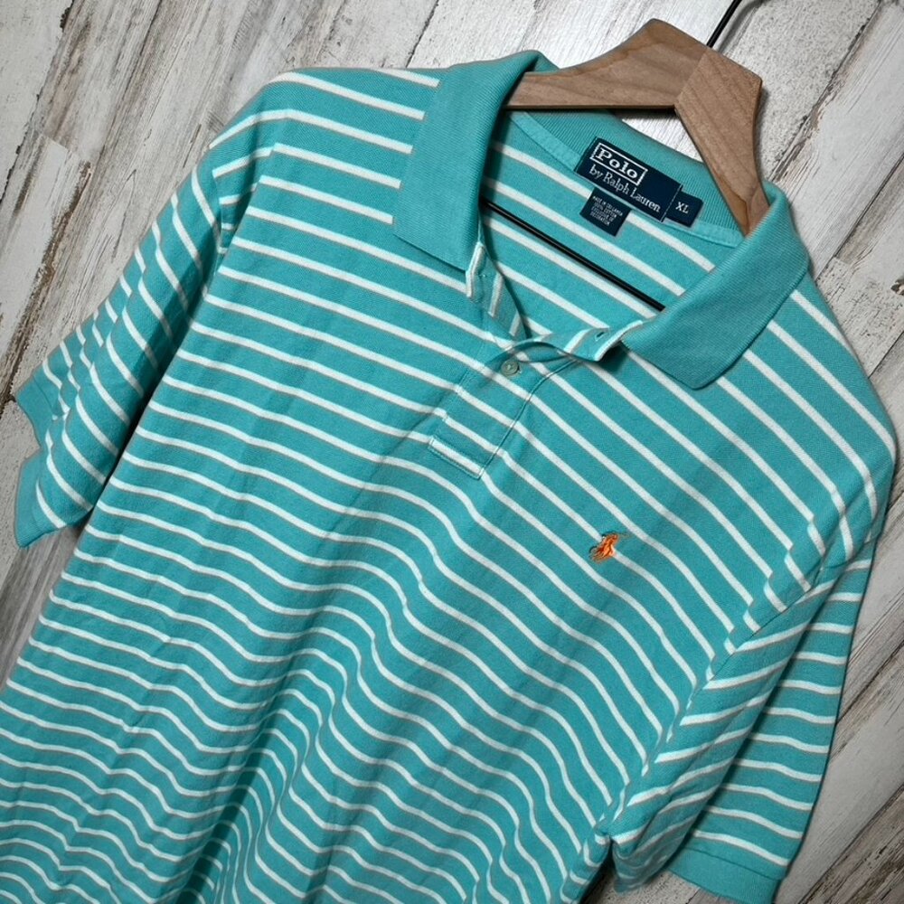Polo Ralph Lauren‎ Stripe Blue White Short Sleeve Polo Shirt Mens Size XL
